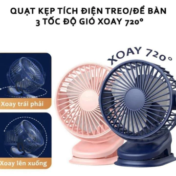 Quạt Kẹp Bàn Tích Điện 3 Chế Độ Gió Siêu Mát Xoay 360 Độ Sạc USB Câp Quạt Tích Điện Mini Kẹp Bàn