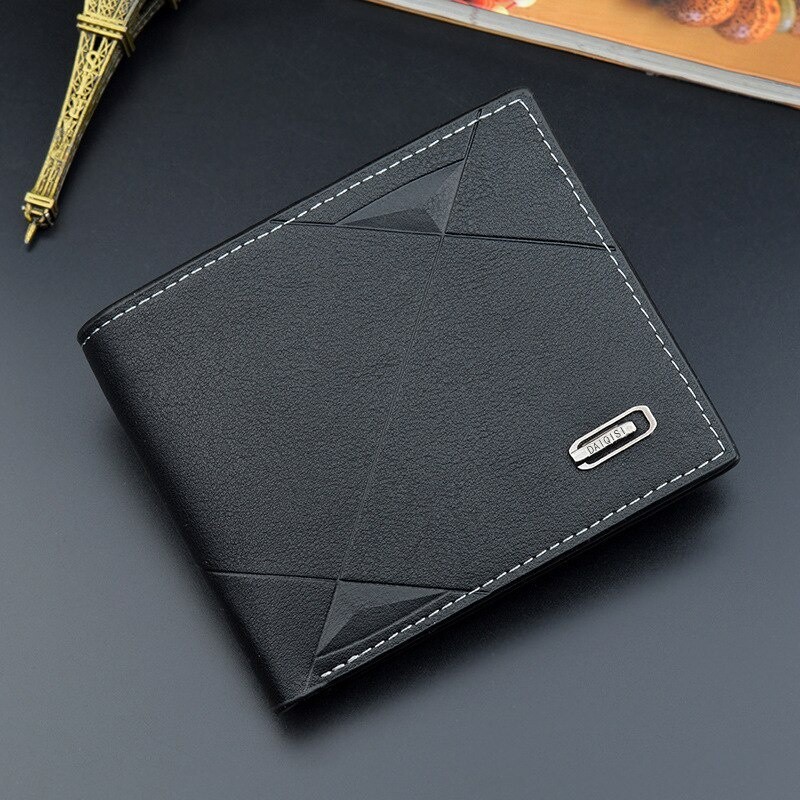 Tên Cá Tính Nam Ví Ngắn Da Bifold Ví Thương Hiệu Tiền Sang Trọng Thẻ Tín Dụng Khắc Từ Ví Nam Ví Da PU Cho Quà Tặng Ngày Của Cha
