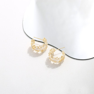 Bông Tai Vàng Đầy Sao Zircon Bông Tai Nữ Kim Bạc Hoa Rỗng Ánh Sáng Sang Trọng Cao Cấp Thiết Kế Niche Bông Tai Trang Trí Cao Cấp