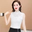 Áo sơ mi ren AWNGD, Áo bình hoa co giãn L-3XL, Áo thun nửa cổ cao màu đen trắng thanh lịch dành cho nữ bé gái