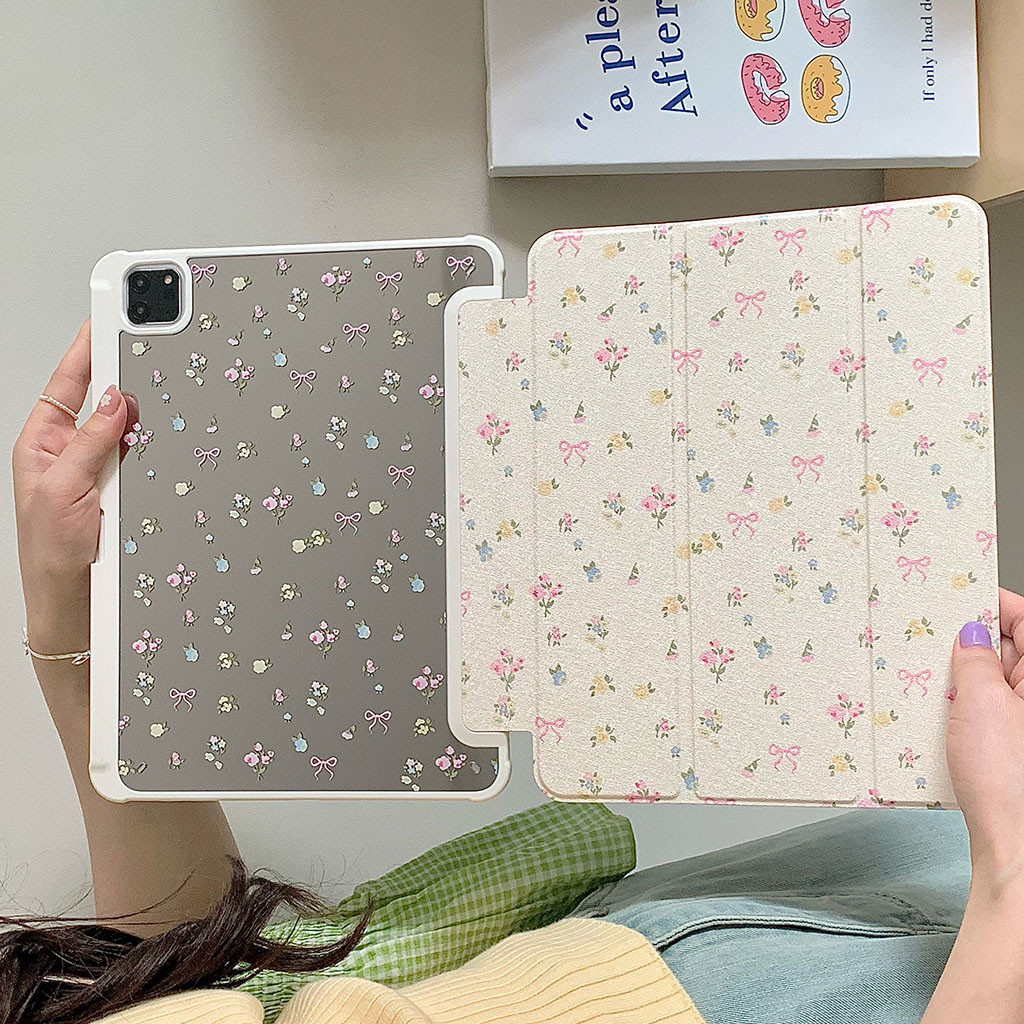 Vỏ Gương Acrylic Cứng Tương Thích Với IPad Mini6 IPad5 6 7 8 9 Air11 Air13 Air2 Air3 Air4 Air5 10.9 "Pro10.5 Pro11 Pro13 Pro12,9 2024 Nơ Và Vỏ Da Hoa Nhỏ