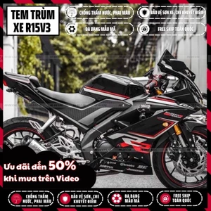 Tem trùm dán xe R15v3 màu đen đỏ | Mẫu R15H003 | Decal dán xe R15v3 chống nước, chống phai màu