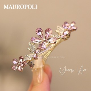Mauropoli Kẹp kim cương giả hồng lò xo cao cấp, mũ đội đầu nửa đầu, phụ kiện tóc
