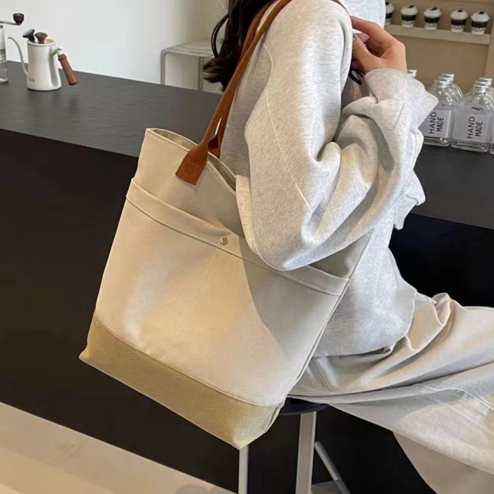 Túi Tote vải dung tích lớn Túi đựng đồ đi lại Túi vải sinh viên nghệ thuật Schoolbag Túi vải đeo vai Túi Tote đeo chéo Túi đeo vai Túi đựng đồ màu nâu