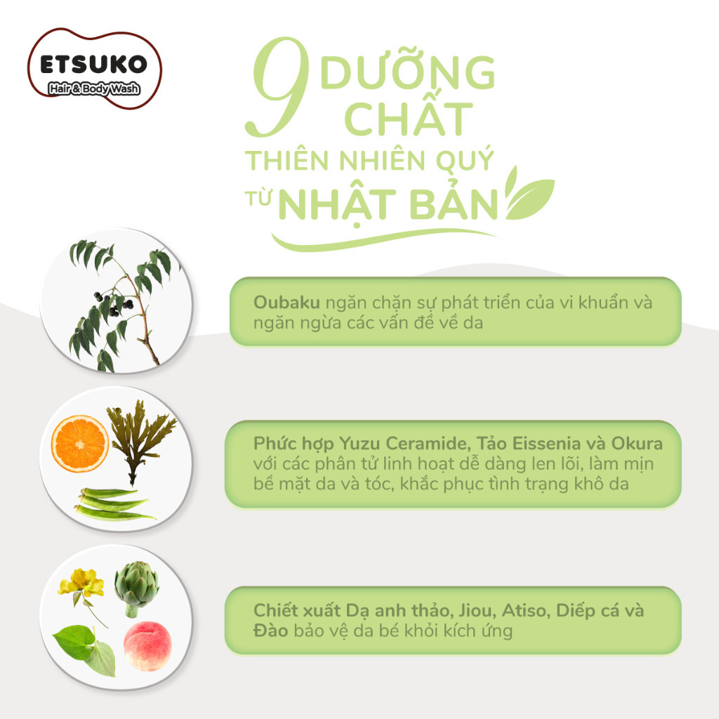 Thiết Kế Của Combo 2 Chai Tắm Gội Cho Bé Etsuko Nhật 400Ml