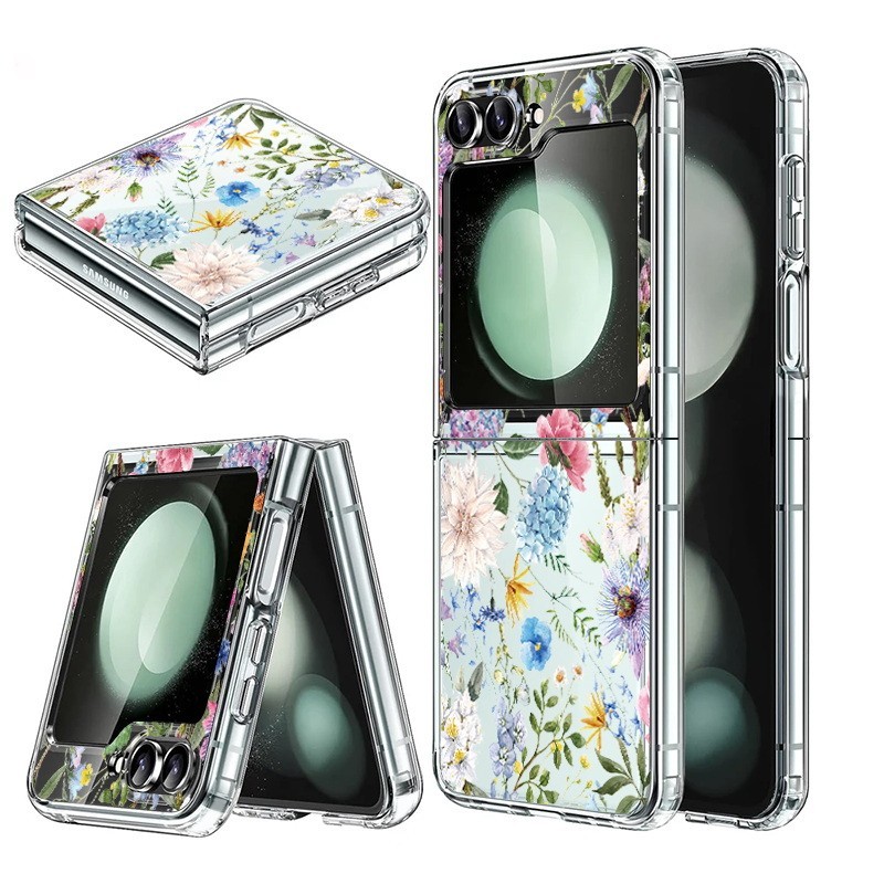 Ốp Điện Thoại Trong Suốt Họa Tiết Hoa Dễ Thương Cho Samsung Galaxy Z Flip 5 Z Flip 4 Flip 3 Trong Suốt Cứng Gấp Cho Samsung Z Flip5 Flip4 Flip3 Cover
