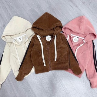 K10-[tomnaukids] Áo khoác Nhung tăm bé gái phối viền thể thao - Size 9-40Kg