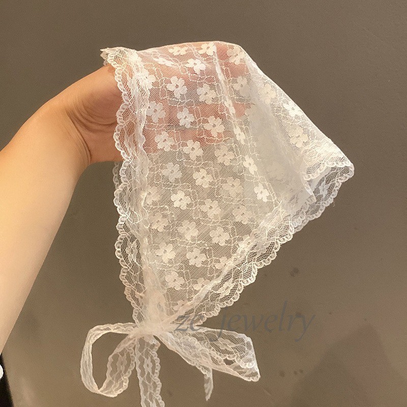 Phụ Kiện Tóc Phổ Biến - Băng Đô Tam Giác Ren Hoa Nữ - Khăn Đầu Phong Cách Mục Vụ - Xuân Hè Thời Trang Pháp Ngọt Ngào - Du Lịch Ảnh Bandana Turban