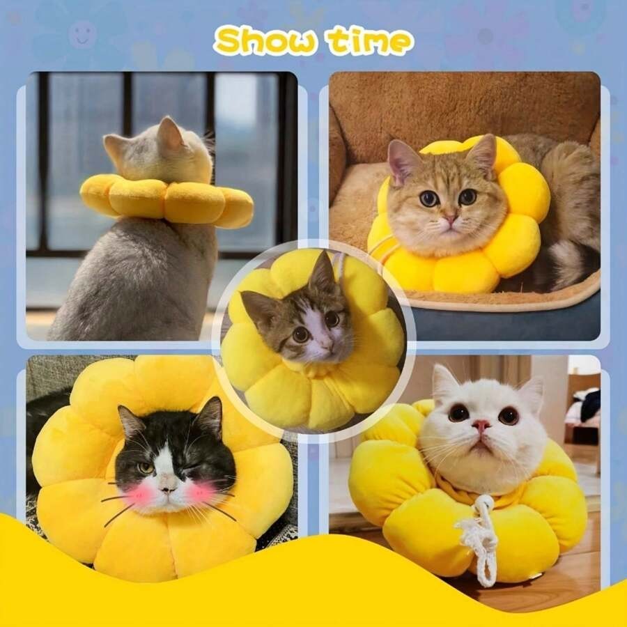 Vòng cổ phục hồi hướng dương có thể điều chỉnh cho mèo và chó nhỏ - Vòng cổ thú cưng hình tròn Elizabeth thoải mái để chữa bệnh sau phẫu thuật và ngăn ngừa liếm và cắn