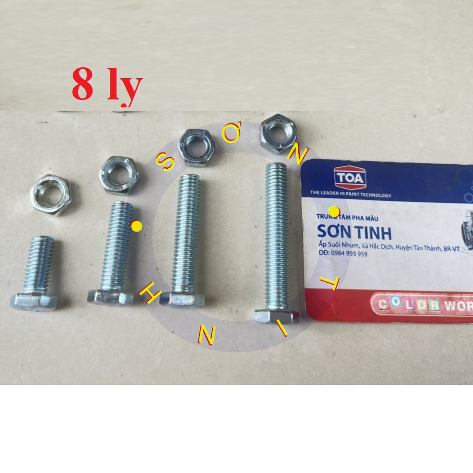 Combo 5 con Bu Lông Lục Giác và con tán M8 (8ly) bulong tán bộ Ốc lục ...
