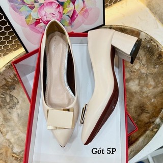 Giày Cao Gót Nữ Mũi Nhọn Giày Búp Bê gót vuông cao 5P khóa Chữ nhật êm và mềm - Cao 5cm - size 35 tới 40 mã Cheo555 Shoe
