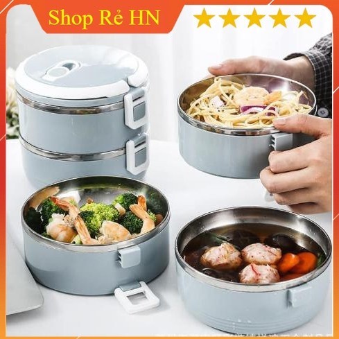 Hộp đựng cơm cặp lồng, hộp cơm giữ nhiệt lúa mạch . ruột INOX 4 tầng , có quai sách tiện lợi
