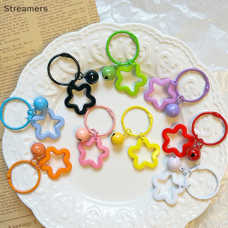 {Streamers} Móc khóa kim loại có vòng khóa Mặt dây chuyền ngôi sao mở Móc khóa màu để làm đồ trang sức Diy Phụ kiện mới