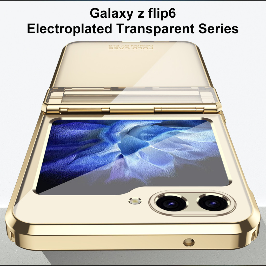 Dành Cho Samsung Galaxy Z Flip 6 Flip 5 Flip 4 Flip 3 5G Vỏ Mạ Điện Trong Suốt Phantom Bản Lề Bảo Vệ Camera Dành Cho Samsung Z Flip3 Flip4 Flip5 Flip6 Case