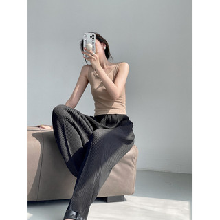 Miyake Xếp Ly Quạ Thiết Kế Quy Mô Quần Rời Thường Ngày Co Giãn Eo Nhiều Màu Mỏng Hơn Nhìn Quần Áo Nữ