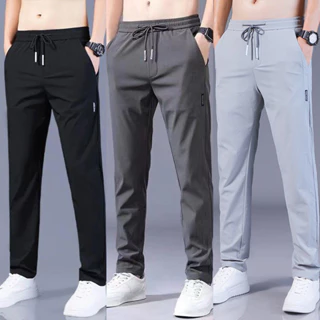 M-5xl Quần dài thể thao nam ống suông Quần lao động nam Quần thun dài Mùa Hè Băng Lụa Thời Trang Hàn Quốc Slim Fit Thẳng-Leg Màu Trơn Quần Dài Rời Thường Ngày Cơ Bản Quần trơn Phù Hợp Với Áo Đen\ Xám