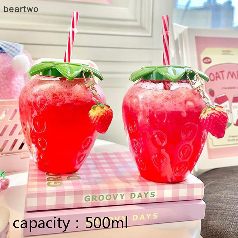 < Beartwo > 500ml Mùa Hè Dễ Thương Dâu Ống Hút Nước Sữa Cà Phê Ống Hút Cho Gia Đình Đẹp