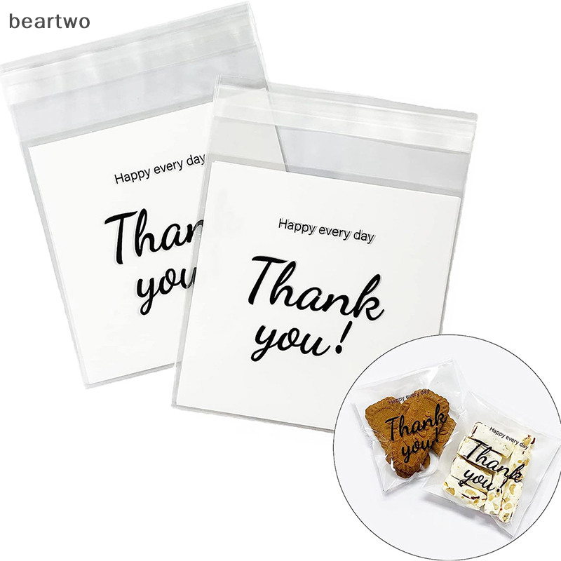 < Beartwo > 100 Cái / gói Cảm Ơn Bạn Rõ Ràng Túi Tự Dính Kẹo Túi Bánh Ngọt Đẹp