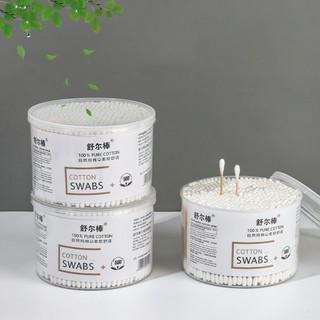 Hộp 500 tăm bông ráy tai, thân tăm gỗ 2 đầu chất liệu bông COTTON SWAB được khử khuẩn siêu sạch FETA
