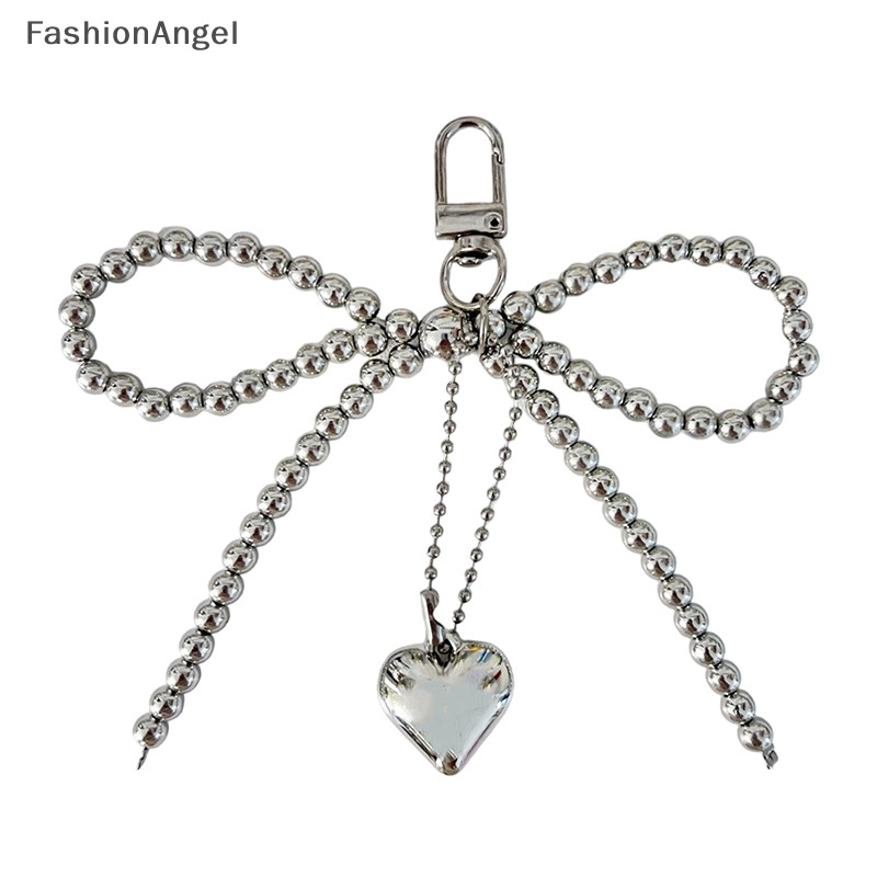 FashionAngel Ins Phong Cách Nơ Đính Hạt Ba Chiều Trái Tim Bạc Mặt Dây Chuyền Điện Thoại Vỏ Tai Nghe Túi Quyến Rũ Trang Trí Chìa Khóa Xe Hơi TH