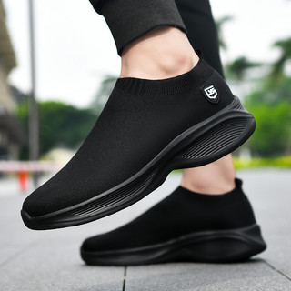 Nam Tất Cả Đen Màu Trơn Size Lớn Giày Slip-on Lưới Thoáng Khí Giày Thể Thao Công Sở Du Lịch Chạy Bộ Giày Đế Bằng Chống Trơn Trượt Còn Hàng Miễn Phí Vận Chuyển
