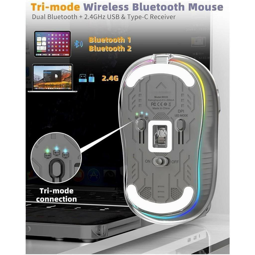 Chuột bluetooth M333 slient trong suốt Kết nối Bluetooth/USB/TypeC Độ Nhạy DPI 2400DPI mẫu mới 2025