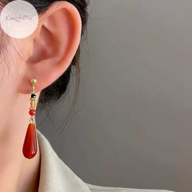 K2nightfee Phong Cách Trung Hoa Hanfu Bông Tai Dân Tộc Thời Trang Đỏ Giọt Nước Mặt Dây Chuyền Kẹp Tai Khóa Dài Cổ Điển Retro Eardrop Trang Sức Quà Tặng VN