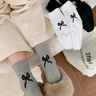 [3-5 ngày để đến] 2 Đôi Tất Cotton Thêu Nơ Y2K - Tất Ống Giữa - Tất Bắp Chân Học Sinh Phong Cách Miumiu - Tất Dài Cho Bé Gái Mùa Hè - Ngọt Ngào, Hàn Quốc - Mềm Mại, Mỏng, Thoáng Khí
