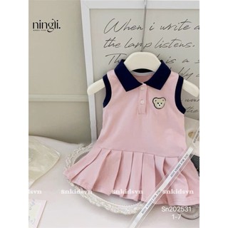 10-20kg Váy polo thêu gấu hồng viền đen SN cho bé gái, váy đi học cho bé gái