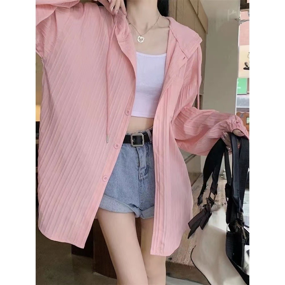Áo khoác chống nắng dài tay có mũ mỏng cho phụ nữ, phong cách Hàn Quốc, áo cardigan mỏng vừa mùa hè mới