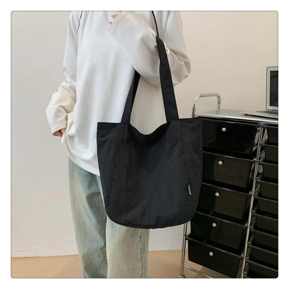 HOBBYIN Túi đeo vai HOBBYIN, Túi Tote Nylon mềm màu trơn, Túi xách du lịch bằng vải Canvas chống thấm nước có dây kéo đơn giản