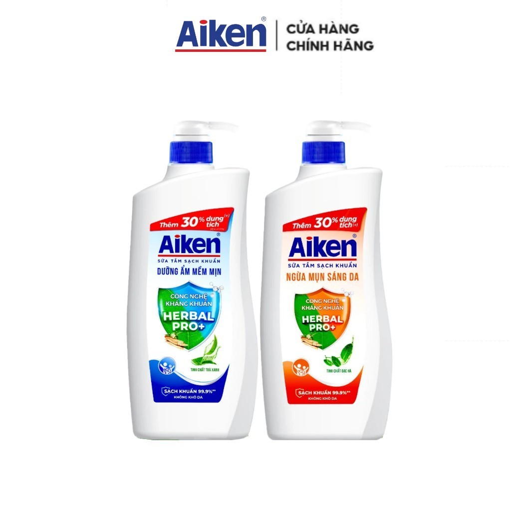 Sữa tắm sạch khuẩn Aiken thảo mộc dưỡng ẩm mềm mịn/ ngừa mụn sáng da 845G - Live