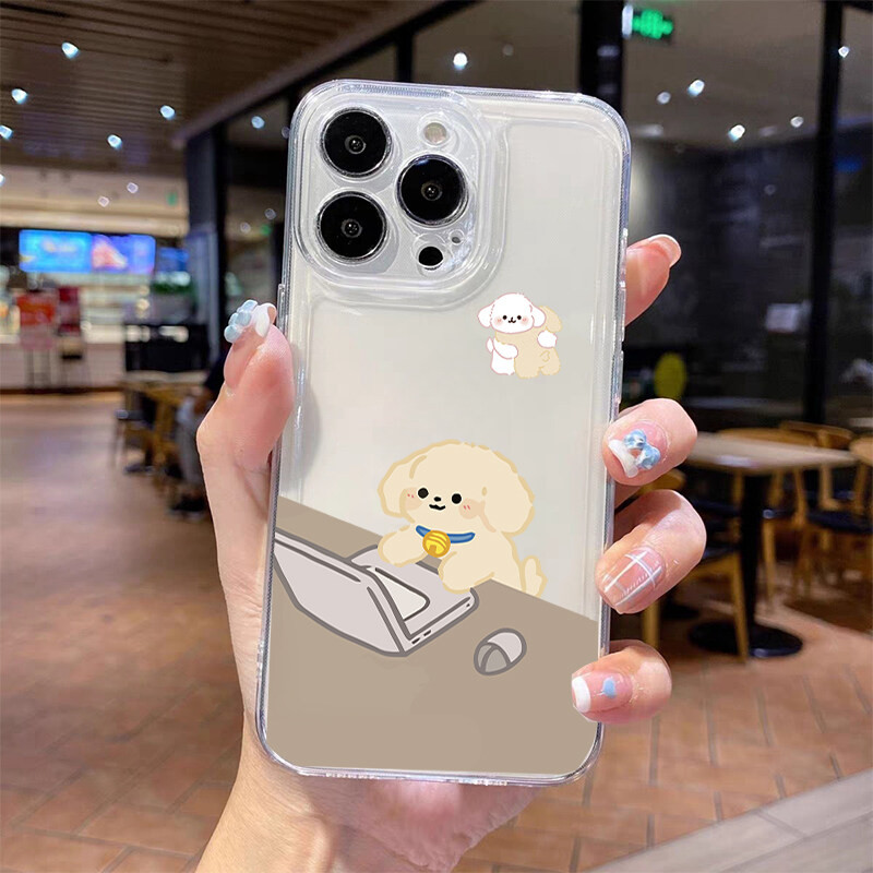 Ốp Lưng Cho IPhone 16e 16 15 14 13 12 11 Pro Max 15 16 Plus 13 12 Mini 7 8 SE Vỏ Chó Làm Việc Dễ Thương Ngủ Mèo Động Vật Trong Suốt Mềm Chống Sốc Hoạt Hình Trong Suốt