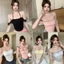 NICOLOO Dây Camisole, Nút Nơ Thoải Mái Một Vai Dây, Ngọt Ngào Gợi Cảm Với Miếng Lót Ngực Có Ren Viền Mùa Hè Dây Áo Thun Nữ