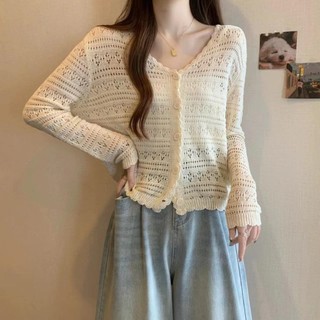 Áo len dệt kim NICOLOO, Áo chống nắng cổ chữ V mỏng, Áo khoác ngoài dài tay rỗng thời trang dành cho nữ