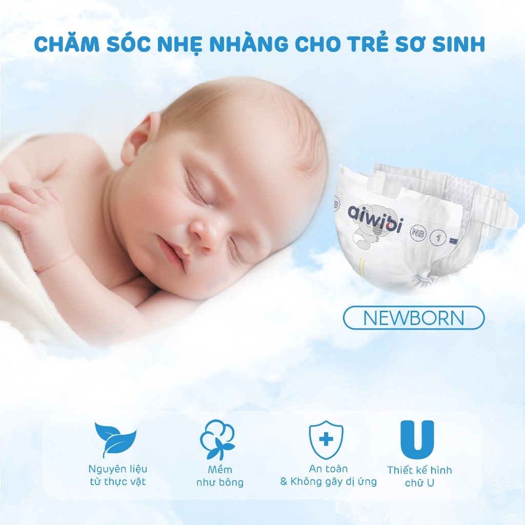 Tã/Bỉm Cho Trẻ Sơ Sinh Cao Cấp Aiwibi Siêu Thấm Hút, Chống Tràn - Gói New Born 22 Miếng