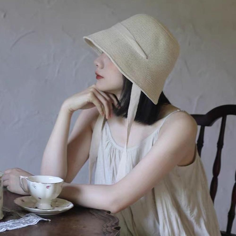 Mũ xô HOBBYIN dệt kim gấp chống nắng, thoáng khí, phù hợp cho nữ