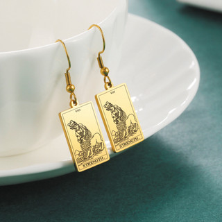 Bông tai thẻ bài Tarot bằng thép không gỉ SKYRIM Titan có họa tiết khắc Laser Trang sức thời trang