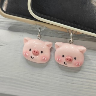Diy Resin Pink Shy Pig Head Charm cho phích cắm bụi điện thoại, phụ kiện trang trí cho thiết bị di động