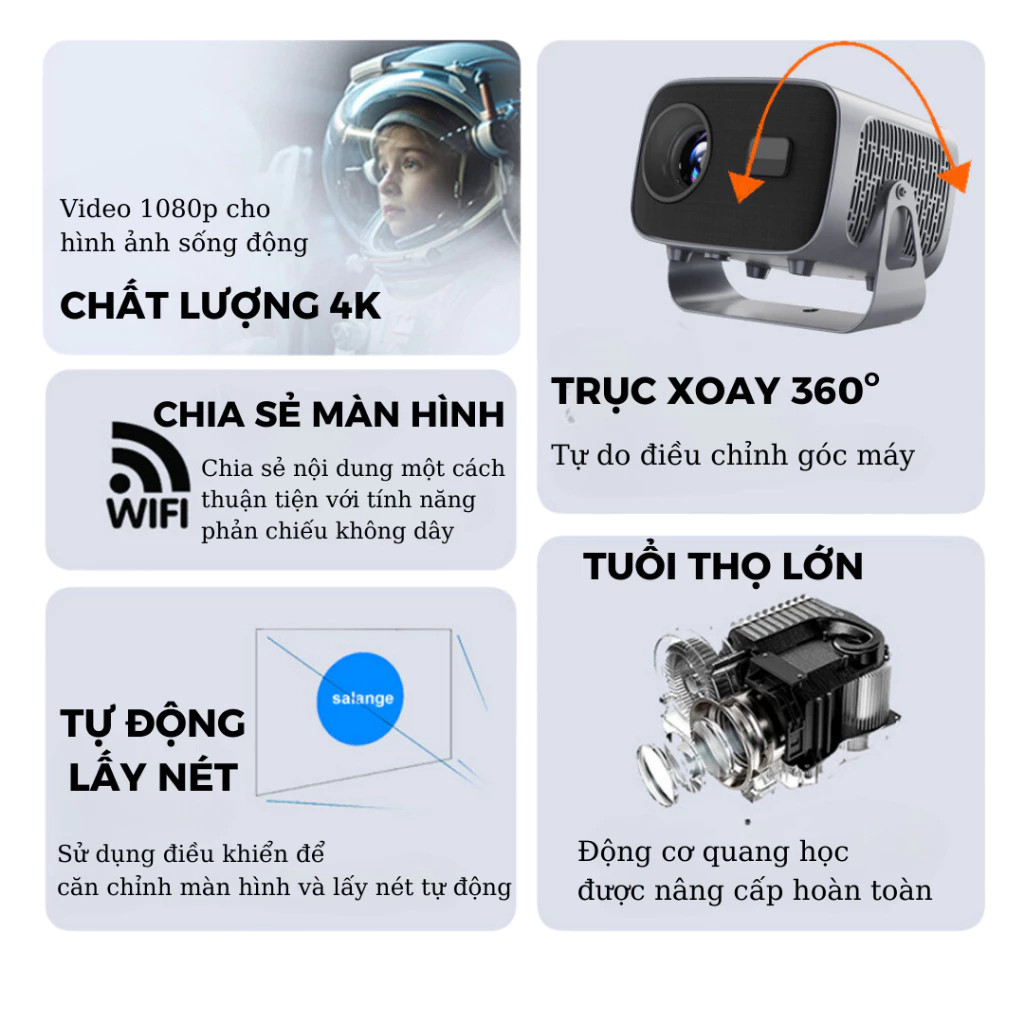 Máy Chiếu Mini KAW K670 Full HD xoay 360, Kết Nối Không Dây, Xem Phim Tại Nhà  Dễ Dùng, Tiện Lợi