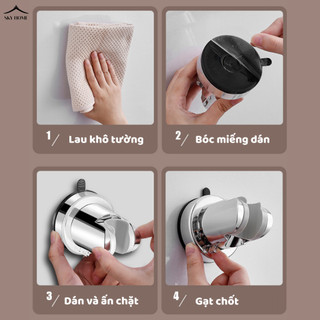Giá Đỡ Vòi Sen Gắn Tường Có Cốc Hút Xoay 120 Độ, Giá Treo Vòi Hoa Sen Chống Nước, Chịu Lực Tốt GD01 - NGÓI HOME