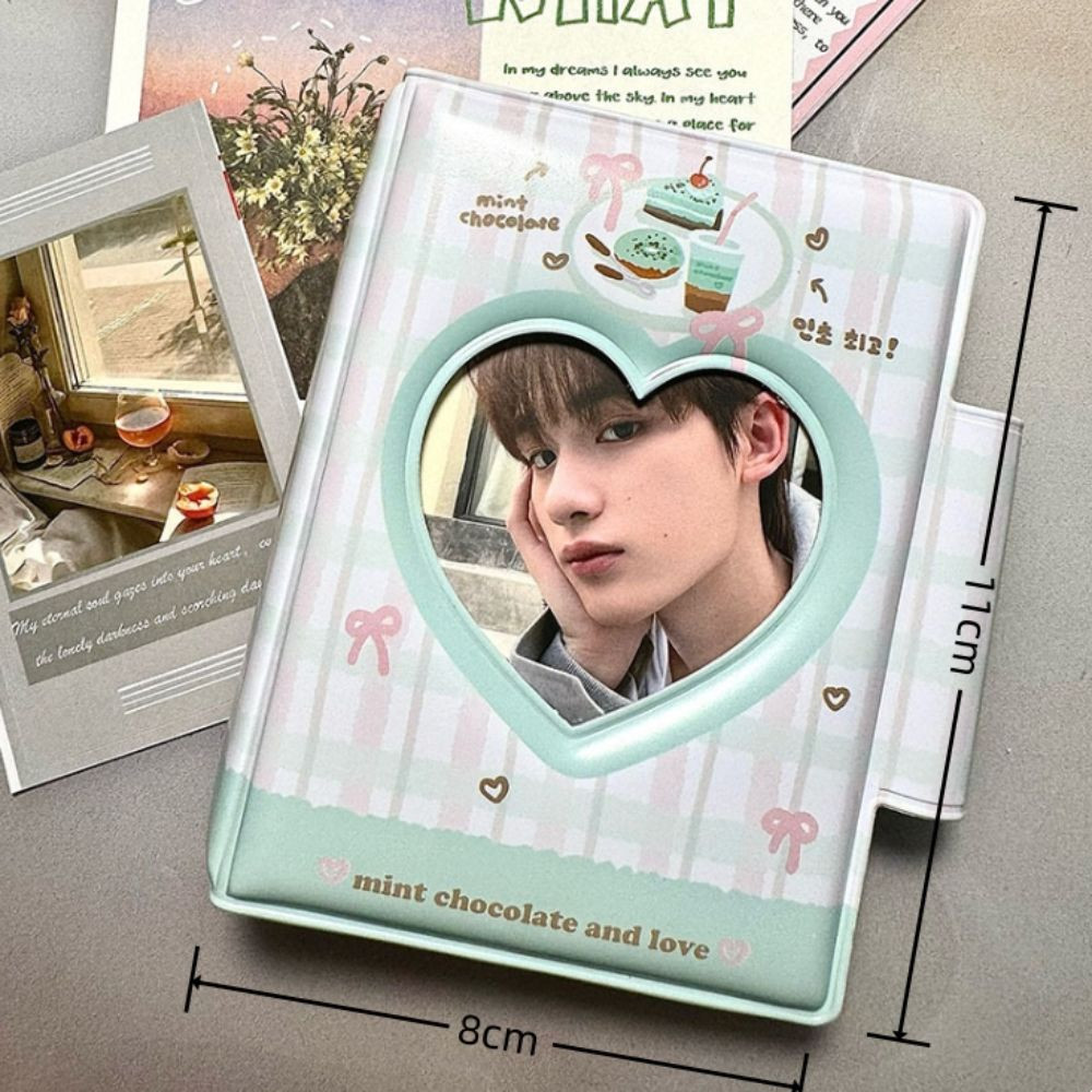 SAIA Photocard Binder, Love Bow PVC Card Album, với 16 trang bên trong Gấu hồng 3 Inch Mini Idol Card Collect Book