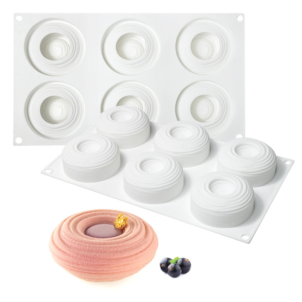 6 Khoang lõm hình Tornado khuôn silicon tròn nước ripple làm mousse, bánh chocolate, tráng miệng Pháp, thạch, nến thơm