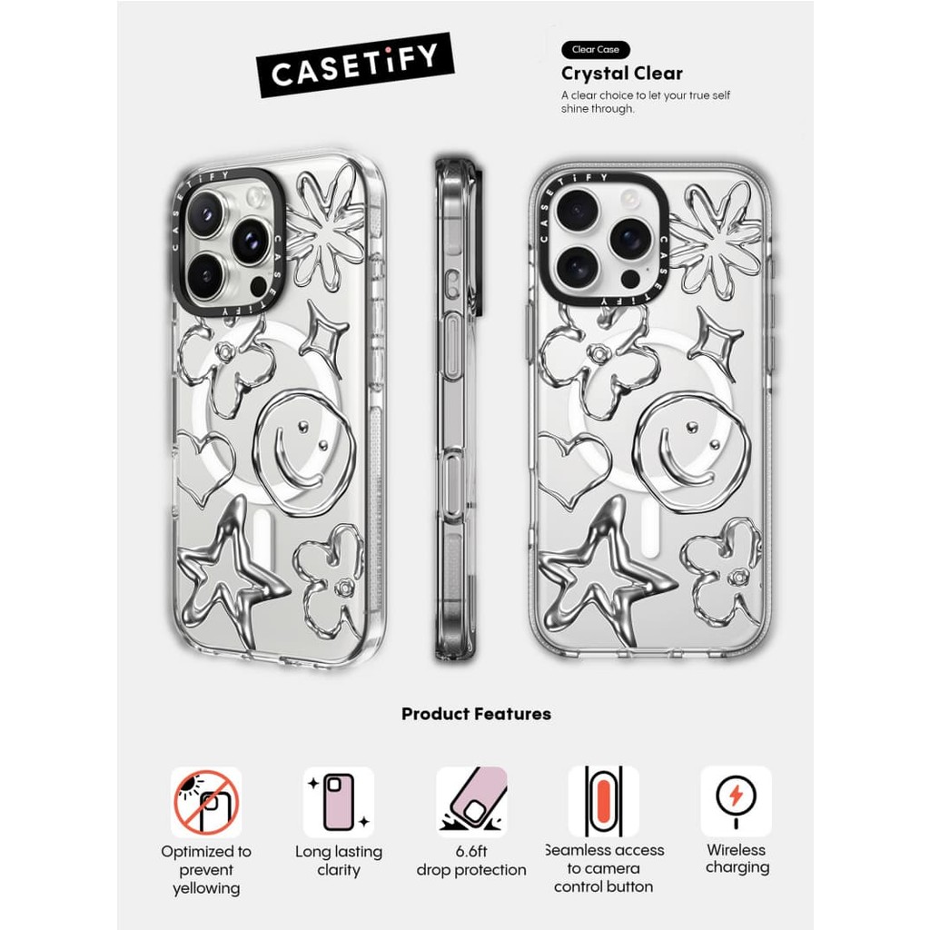 Casetify X Hộp đựng họa tiết nước cười Tác động trong suốt Vỏ hút từ tính cho iPhone 16 / 15 / 14 / 13 Pro Max | Mặt sau Acrylic bảo vệ quân sự với bao bì cao cấp