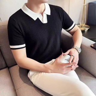Dichuangzhe Áo thun dệt kim ngắn tay co giãn mùa hè dành cho nam - Áo thun thông thường màu trơn hợp thời trang