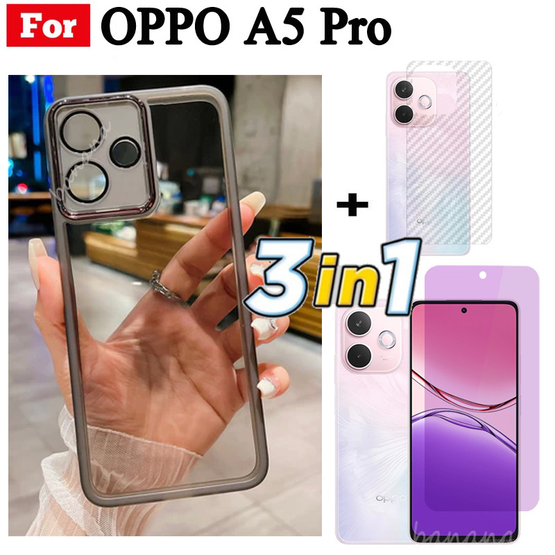 Ốp điện thoại trong suốt bằng silicon mềm TPU 3 trong 1 OPPO A5 Pro A58 4G 5G A3X có vỏ bảo vệ Camera + Kính cường lực riêng tư + Phim mặt sau