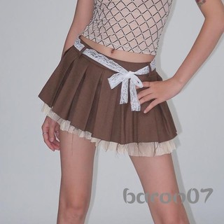 Váy xếp li Mini dành cho nữ Váy chữ A viền cao thường ngày có dây buộc ren
