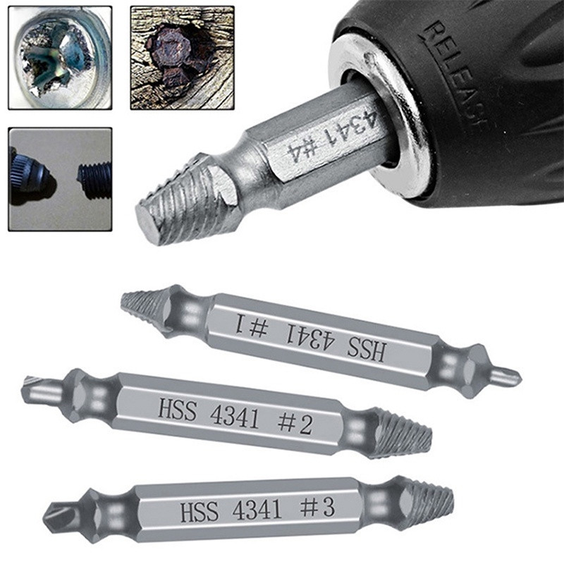 Dụng cụ nhổ răng trượt vít hai đầu， Bộ 6 Mũi Khoan， Bộ Dụng Cụ Tháo Gỡ Ốc Vít Bị Hỏng Dễ Dàng Và Tháo Gỡ Nhanh Chóng