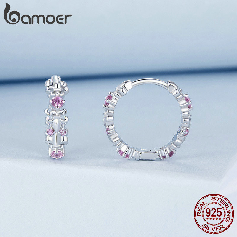 Bamoer 925 Sterling Sliver Vòng Bông Tai Thiết Kế Iris Quà Tặng Trang Sức Cho Nữ