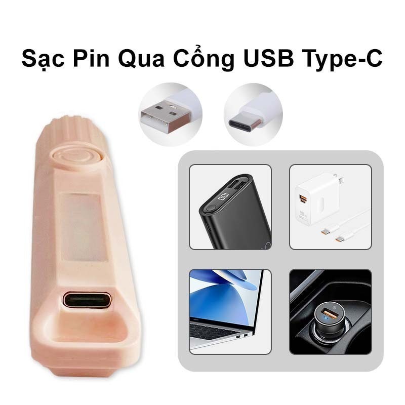 Đèn Pin Mini Siêu Sáng Bền Bỉ Có Cổng Sạc Type C Chiếu Gần Và Rọi Siêu Xa Dùng Đi Đêm Đi Phượt